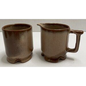 2 Vintage Frankoma Pottery Mini Creamer #1A & Sugar #1B Plainsman Brown - EUC